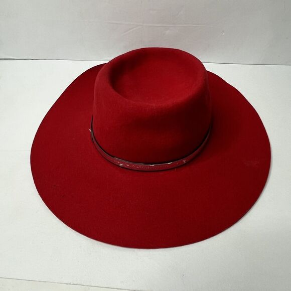 LHC Brand Red 100% Wool Silver Metal Hat Band Fedora Style Hat Size Medium - Picture 2 of 12